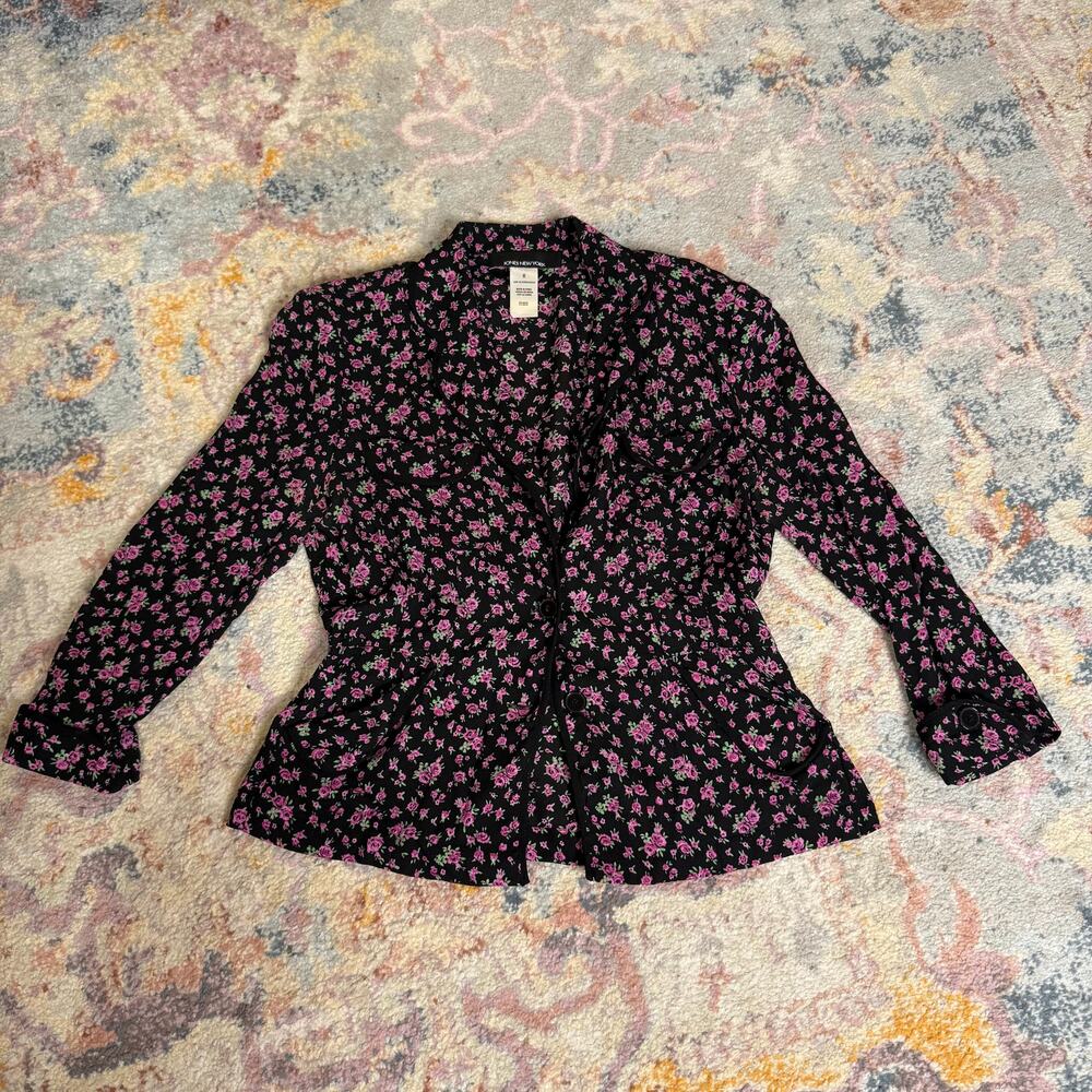 Vintage 90s / Y2K purple and black floral silk blazer - Picture 5 of 8